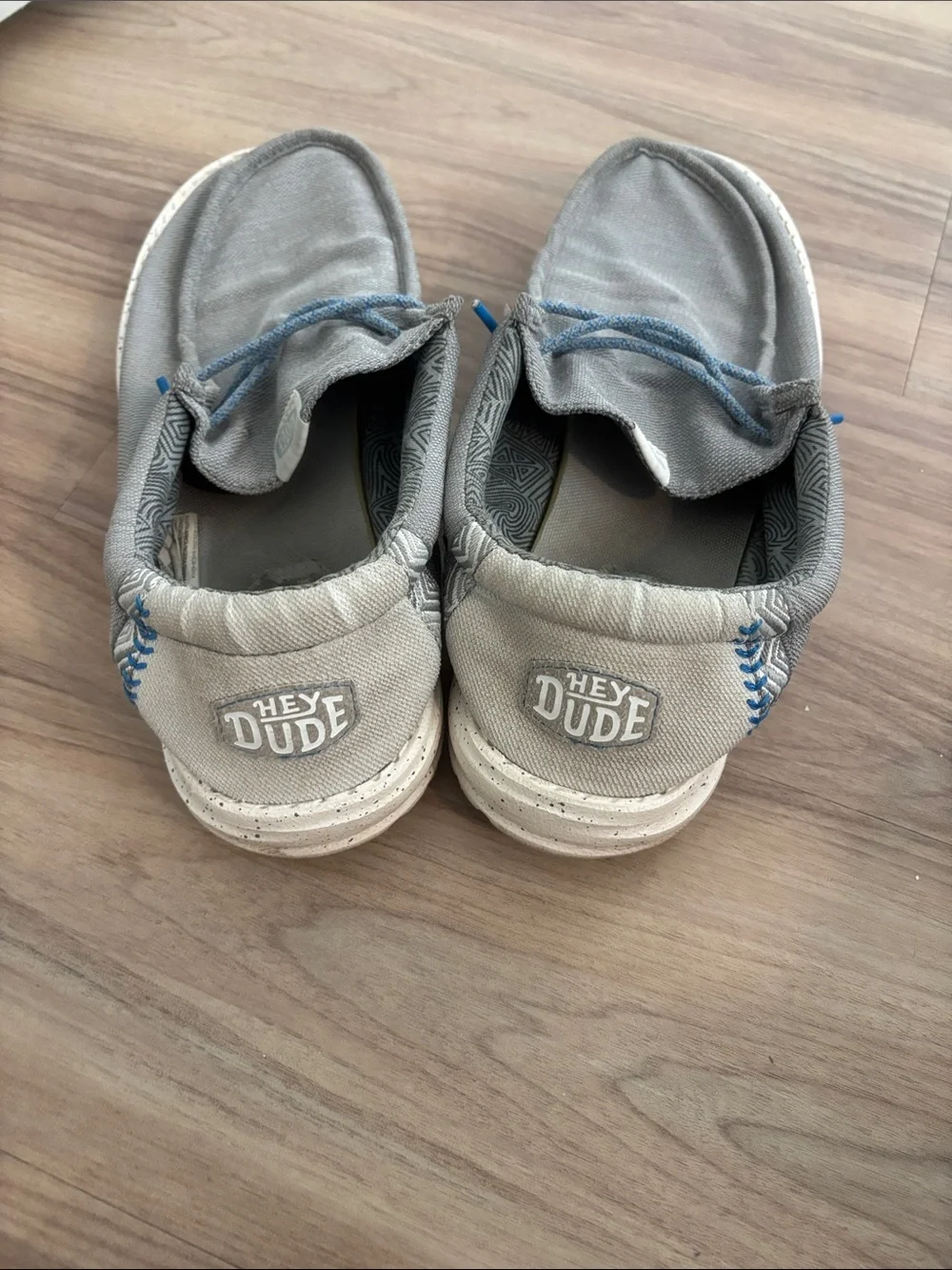 Hey Dude Gray Canvas Slip-Ons with Blue Laces M10